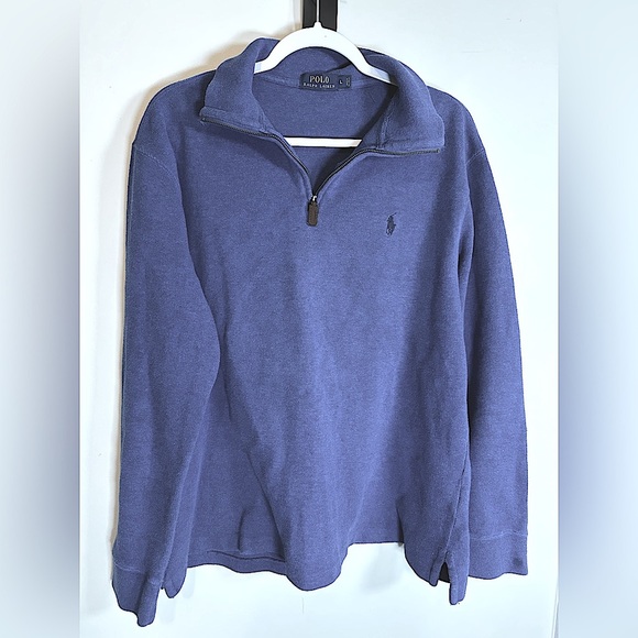 Men’s Large Polo Ralph Lauren quarter zip pullover sweater Blue 100% cotton - Picture 1 of 7